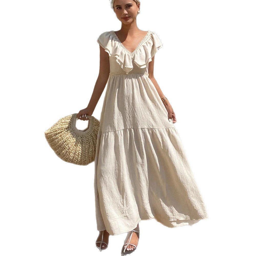 Summer New European And American Flying Sleeves Loose V-neck Dress Women