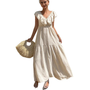Summer New European And American Flying Sleeves Loose V-neck Dress Women