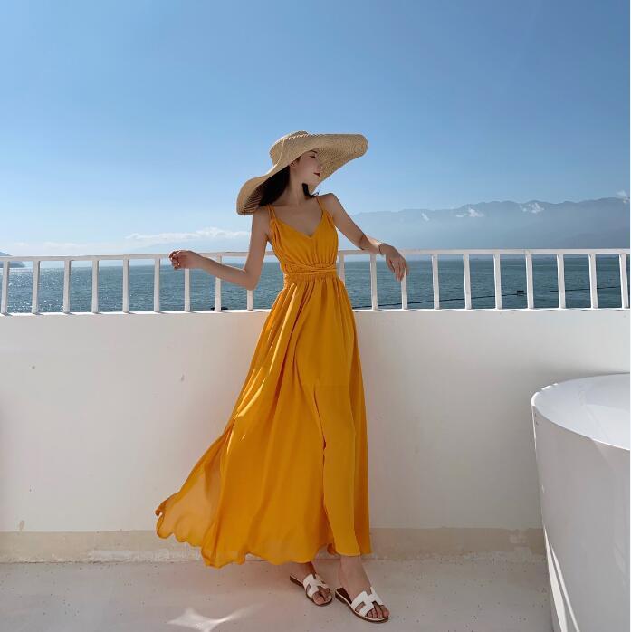Women's Backless Seaside Resort Maxi Dress