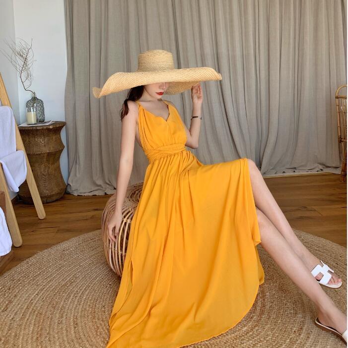 Women's Backless Seaside Resort Maxi Dress