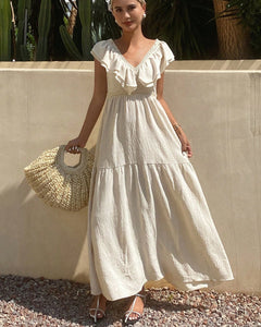 Summer New European And American Flying Sleeves Loose V-neck Dress Women