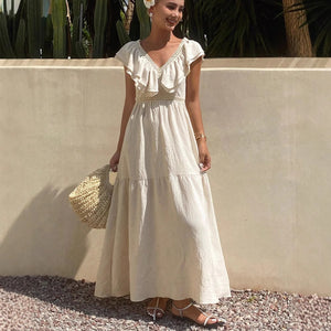 Summer New European And American Flying Sleeves Loose V-neck Dress Women
