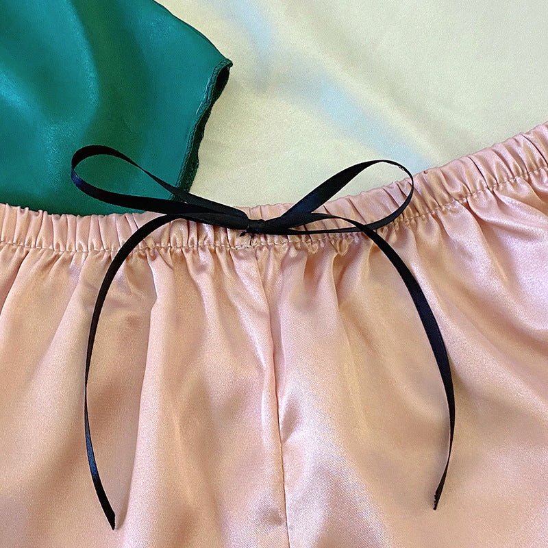 Lace-up Loose Simulation Silk Loungewear Shorts