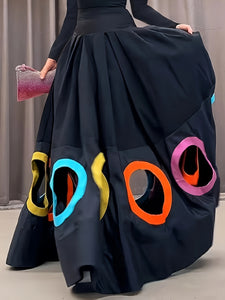Elegant Women's A Line Maxi Dress With Long Sleeves Round