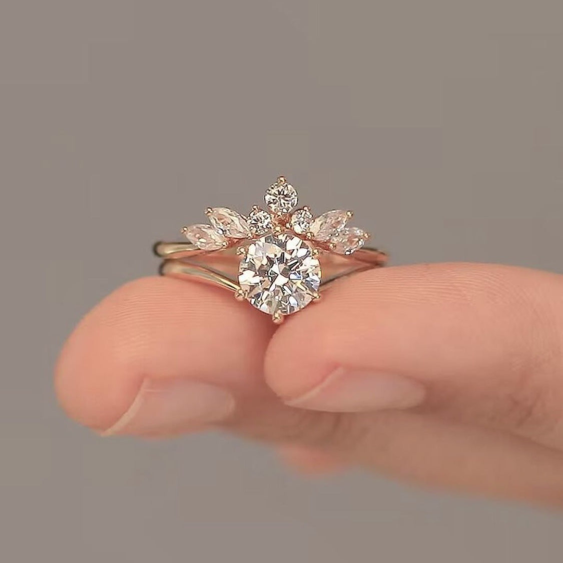 Sanjie Alloy Lady Couple Rings Simple Rose Gold Ring Set