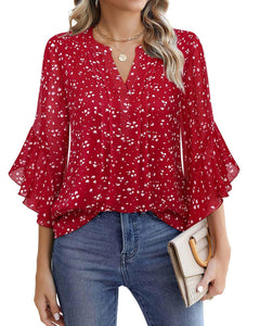 Women's Three-quarters Sleeve Tops Dressy Casual Business Work Blouses Chiffon Office Shirts